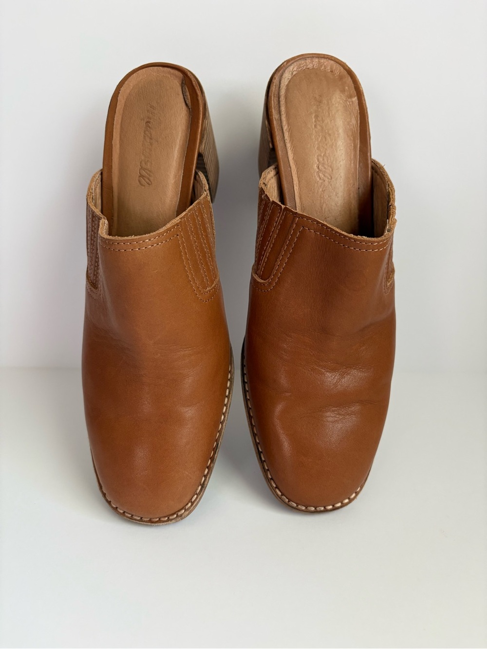 Madewell Carey 100% Leather Brown Stacked Heel Slip-On Mules Size 9.5 - Picture 10 of 12